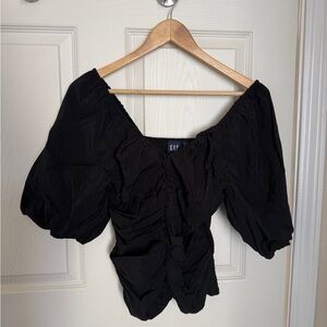 GAP Women's Elegant Black Puff Sleeve Blouse